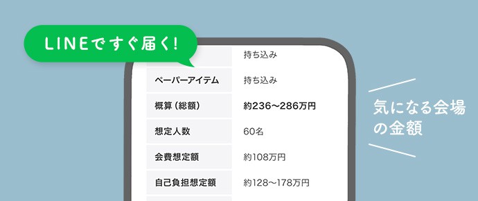 気になる会場の金額がLINEですぐ届く