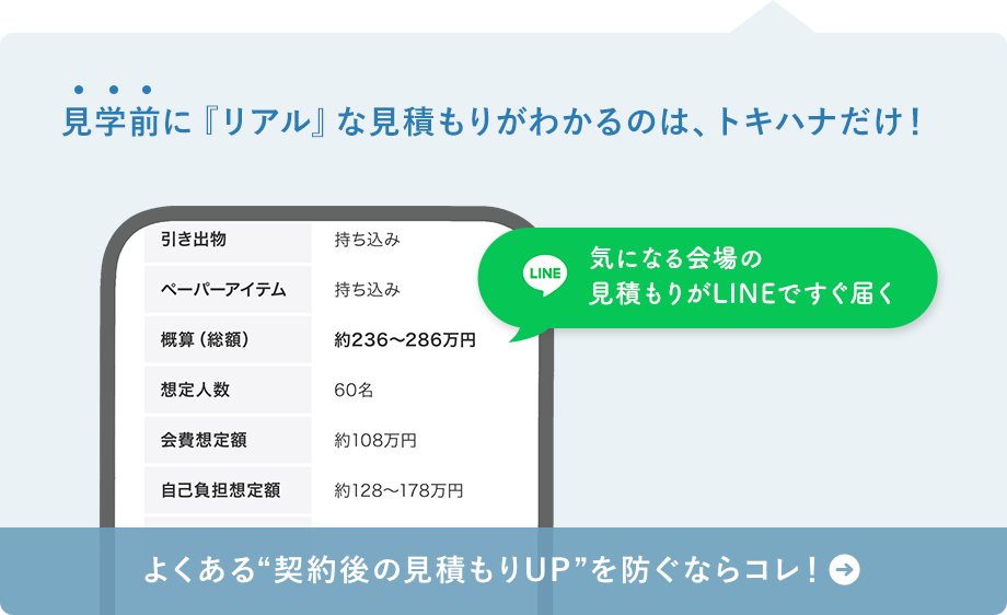 気になる会場の金額がLINEですぐ届く