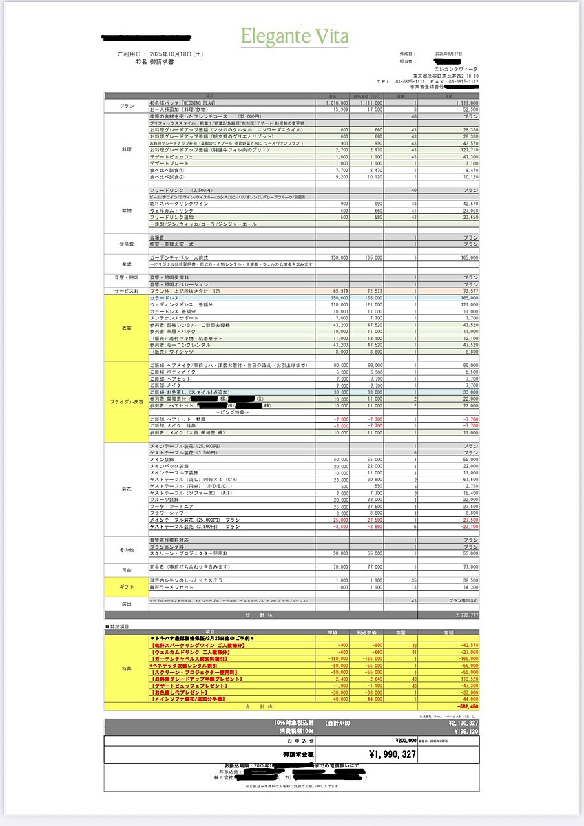 こあらさんの最終見積もり明細