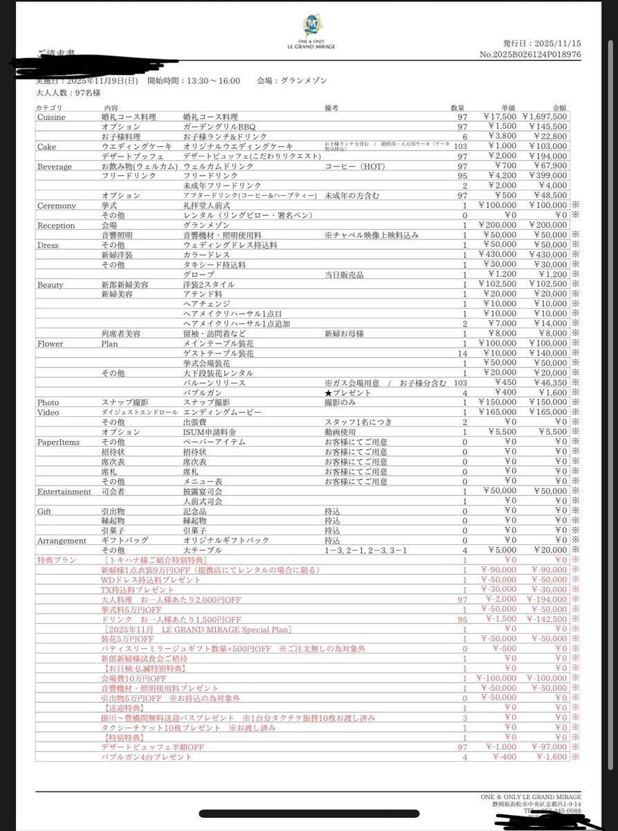 くるさんの最終見積もり明細