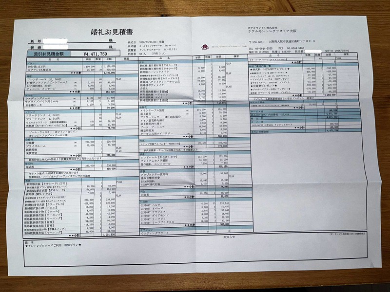 まめだいふくさんの最終見積もり明細