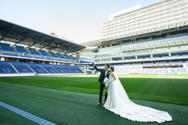 スタジアムならではの前撮りや二次会