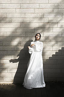High-necked chiffon dress