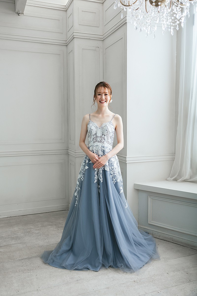 BLUE flower CHIFFON DRESS