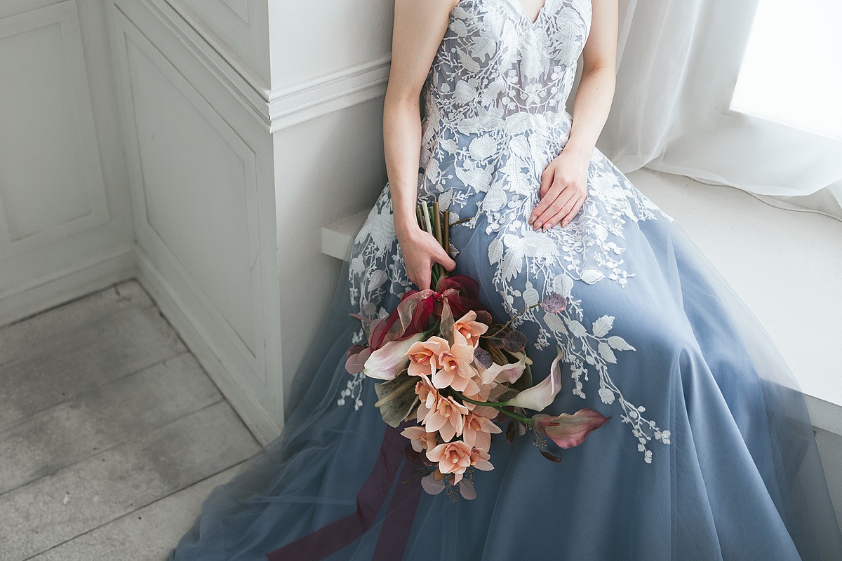 BLUE flower CHIFFON DRESS