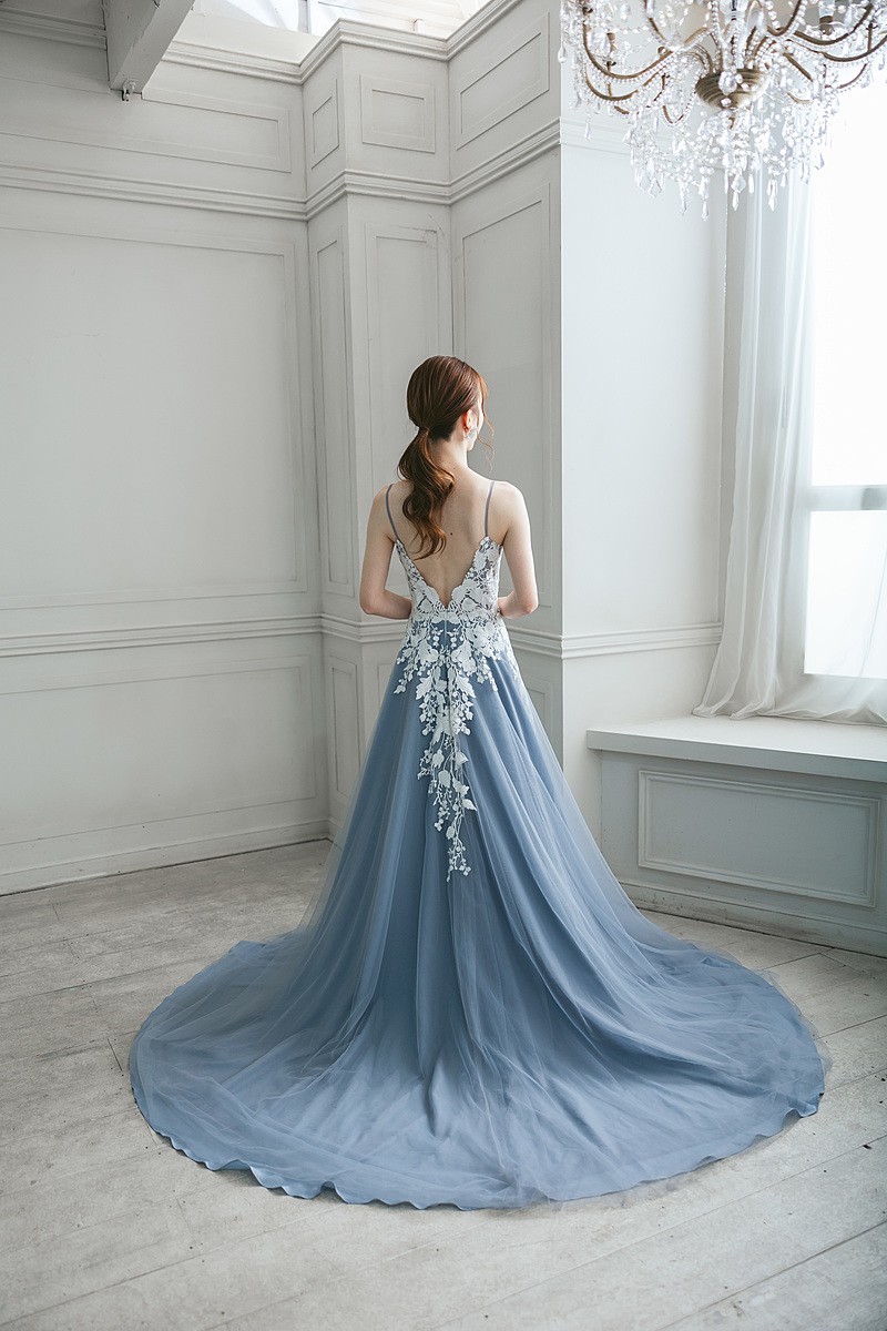 BLUE flower CHIFFON DRESS