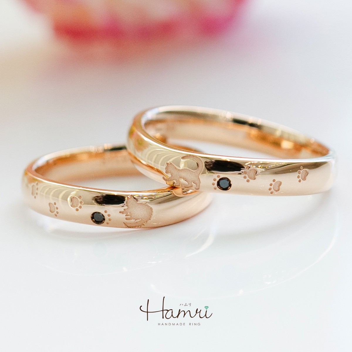 猫ちゃんシルエットの結婚指輪