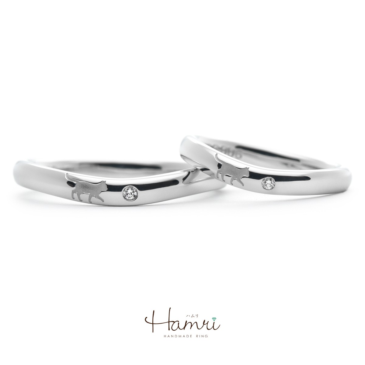 猫ちゃんシルエットの結婚指輪