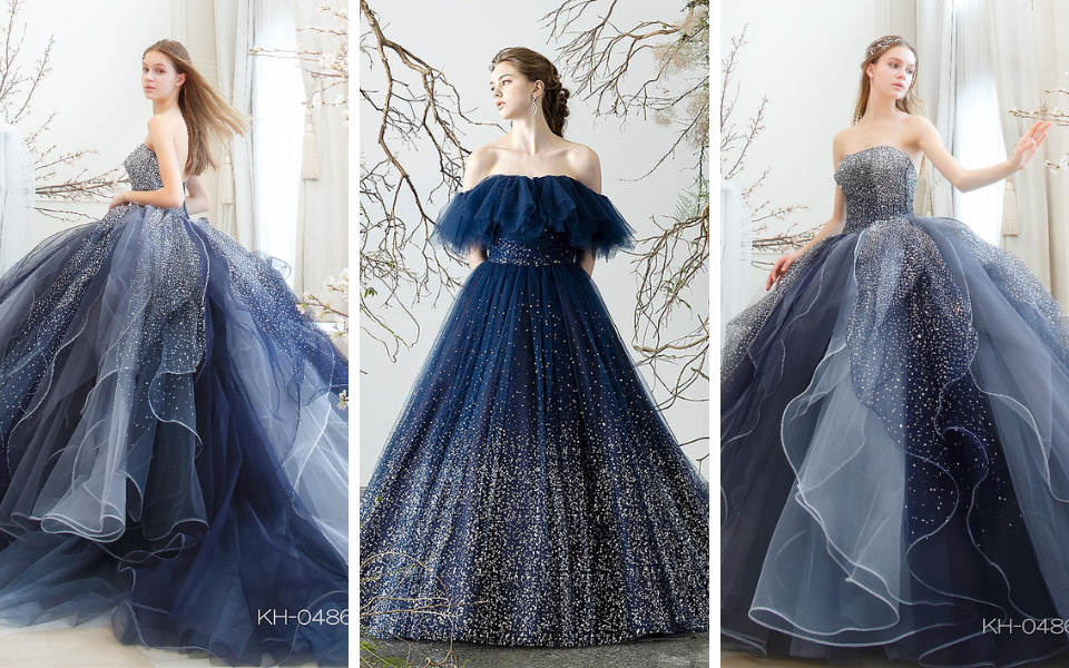 【良品】カラードレス 星空 ネイビー 結婚式 花嫁 キラキラ輝く星空のようなウエディングドレス♡厳選“星空ドレス”をお