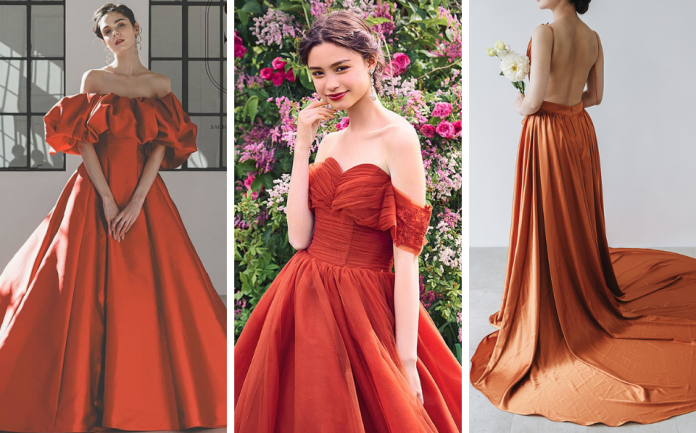 秋婚ドレス カラードレス テラコッタドレス ウェディングドレス ドレス テラコッタdress production カラードレス秋ウエディングドレス